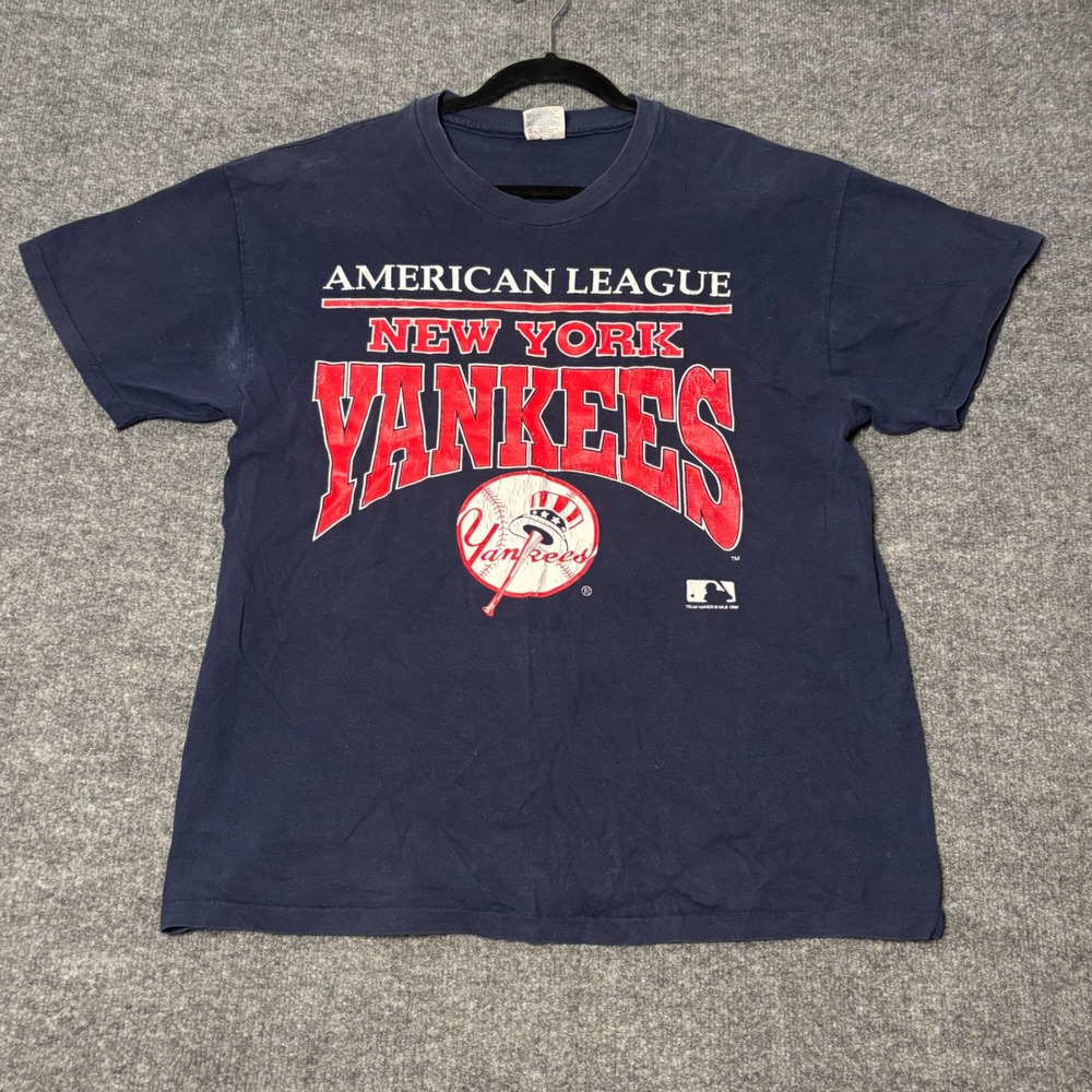 Vintage 1992 New York Yankees Hanes T-Shirt Mens XL Navy Blue MLB USA